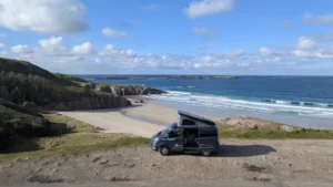 highland auto campers campervan hire lewis 1920 1080 Lewis, a Ford Transit Custom pop-top campervan available for hire in the Scottish Highlands, perfect for family road trips in Scotland.